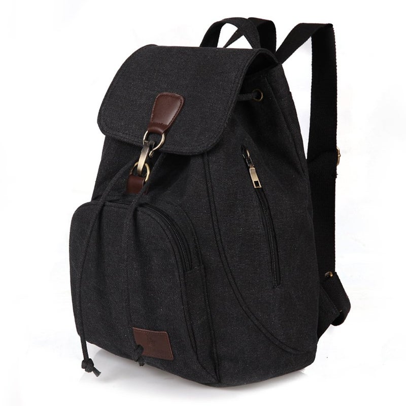 WITERY Backpack Purse for Women- Casual Daypack Small Canvas Backpack with Flap Drawstring, Ladies Multi-Pocket College Bookbag Shoulder Bag Travel Bag for Work Daily Trip - Image 1